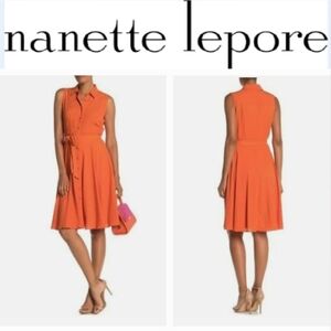Nanette Lepore Sleeveless Chiffon Pleated Buttondown Midi Dress Vivid Coral 14